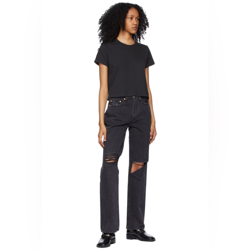 Re/Done High Rise Black Distressed Jeans - Picture 2 of 6